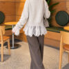 Lace-Trimmed Sleeve Gathered Knit Cardigan Grey – Bild 4