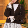 Lace-Trimmed Sleeve Gathered Knit Cardigan Brown - Image 2