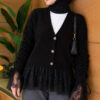 Lace-Trimmed Sleeve Gathered Knit Cardigan Black - الصورة 3