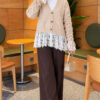 Lace-Trimmed Sleeve Gathered Knit Cardigan Stone - immagine 2