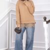 Lace-Accented Knit Sweater Camel - Imagen 3