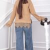 Lace-Accented Knit Sweater Camel - Imagen 4