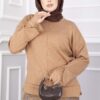 Lace-Accented Knit Sweater Camel - Imagen 2