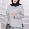 Lace-Accented Knit Sweater Grey - الصورة 2