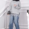Lace-Accented Knit Sweater Grey - الصورة 3