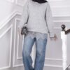 Lace-Accented Knit Sweater Grey