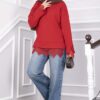 Lace-Accented Knit Sweater Red - الصورة 3