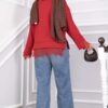Lace-Accented Knit Sweater Red - الصورة 4