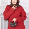 Lace-Accented Knit Sweater Red - الصورة 2