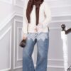 Lace-Accented Knit Sweater Cream