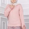 Lace-Accented Knit Sweater Powder Pink – Image 2