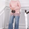 Lace-Accented Knit Sweater Powder Pink
