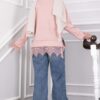 Lace-Accented Knit Sweater Powder Pink – Image 4