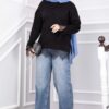 Lace-Accented Knit Sweater Black - الصورة 3
