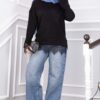 Lace-Accented Knit Sweater Black