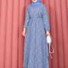 Textured Lace Wrap Dress with Removable Belt for Modest Wear Indigo - Imagen 3