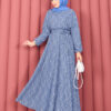 Textured Lace Wrap Dress with Removable Belt for Modest Wear Indigo - Imagen 4