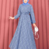 Textured Lace Wrap Dress with Removable Belt for Modest Wear Indigo - Imagen 5