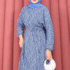 Textured Lace Wrap Dress with Removable Belt for Modest Wear Indigo - Imagen 6