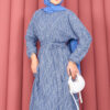 Textured Lace Wrap Dress with Removable Belt for Modest Wear Indigo - Imagen 2