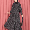 Textured Lace Wrap Dress with Removable Belt for Modest Wear Black – Bild 3