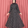 Textured Lace Wrap Dress with Removable Belt for Modest Wear Black