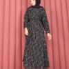 Textured Lace Wrap Dress with Removable Belt for Modest Wear Black – Bild 4