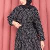Textured Lace Wrap Dress with Removable Belt for Modest Wear Black – Bild 2