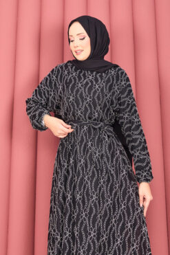 Alternative view of Textured Lace Wrap Dress with Removable Belt for Modest Wear Black