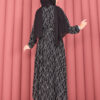 Textured Lace Wrap Dress with Removable Belt for Modest Wear Black – Bild 6