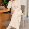 Lace-Embroidered Stone-Buttoned Two-Piece Outfit with Hem Edge Beige