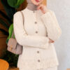 Lace-Embroidered Stone-Buttoned Two-Piece Outfit with Hem Edge Beige – Image 2