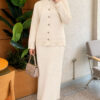 Lace-Embroidered Stone-Buttoned Two-Piece Outfit with Hem Edge Beige – Image 3