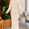 Lace-Embroidered Stone-Buttoned Two-Piece Outfit with Hem Edge Beige – Image 4