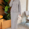 Lace-Embroidered Stone-Buttoned Two-Piece Outfit with Hem Edge Grey