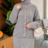 Lace-Embroidered Stone-Buttoned Two-Piece Outfit with Hem Edge Grey – Image 2