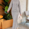 Lace-Embroidered Stone-Buttoned Two-Piece Outfit with Hem Edge Grey – Image 3
