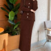 Gold Buckle Detailing French Terry Two-Piece Set Brown – Bild 5