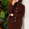 Lace-Embroidered Stone-Buttoned Two-Piece Outfit with Hem Edge Brown - Image 3