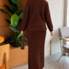 Lace-Embroidered Stone-Buttoned Two-Piece Outfit with Hem Edge Brown - Image 4