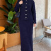 Lace-Embroidered Stone-Buttoned Two-Piece Outfit with Hem Edge Navy Blue - Imagen 3