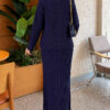 Lace-Embroidered Stone-Buttoned Two-Piece Outfit with Hem Edge Navy Blue - Imagen 4