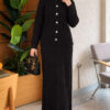 Lace-Embroidered Stone-Buttoned Two-Piece Outfit with Hem Edge Black - Afbeelding 3