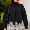 Lace-Embroidered Knit Cardigan Anthracite