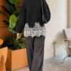 Lace-Embroidered Knit Cardigan Anthracite - الصورة 4