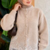Lace-Embroidered Knit Cardigan Beige