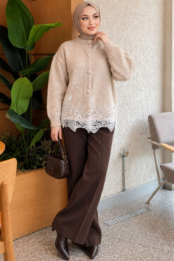 Alternative view of Lace-Embroidered Knit Cardigan Beige