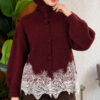Lace-Embroidered Knit Cardigan Burgundy