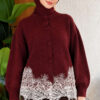 Lace-Embroidered Knit Cardigan Burgundy - الصورة 3