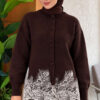 Lace-Embroidered Knit Cardigan Brown